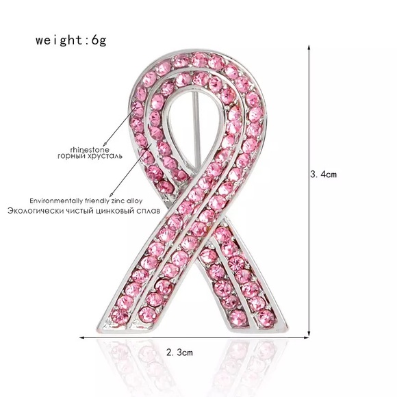 COPY - Pink Ribbon Rhinestone Breast Cancer Pin New In Package - Picture 3 of 3